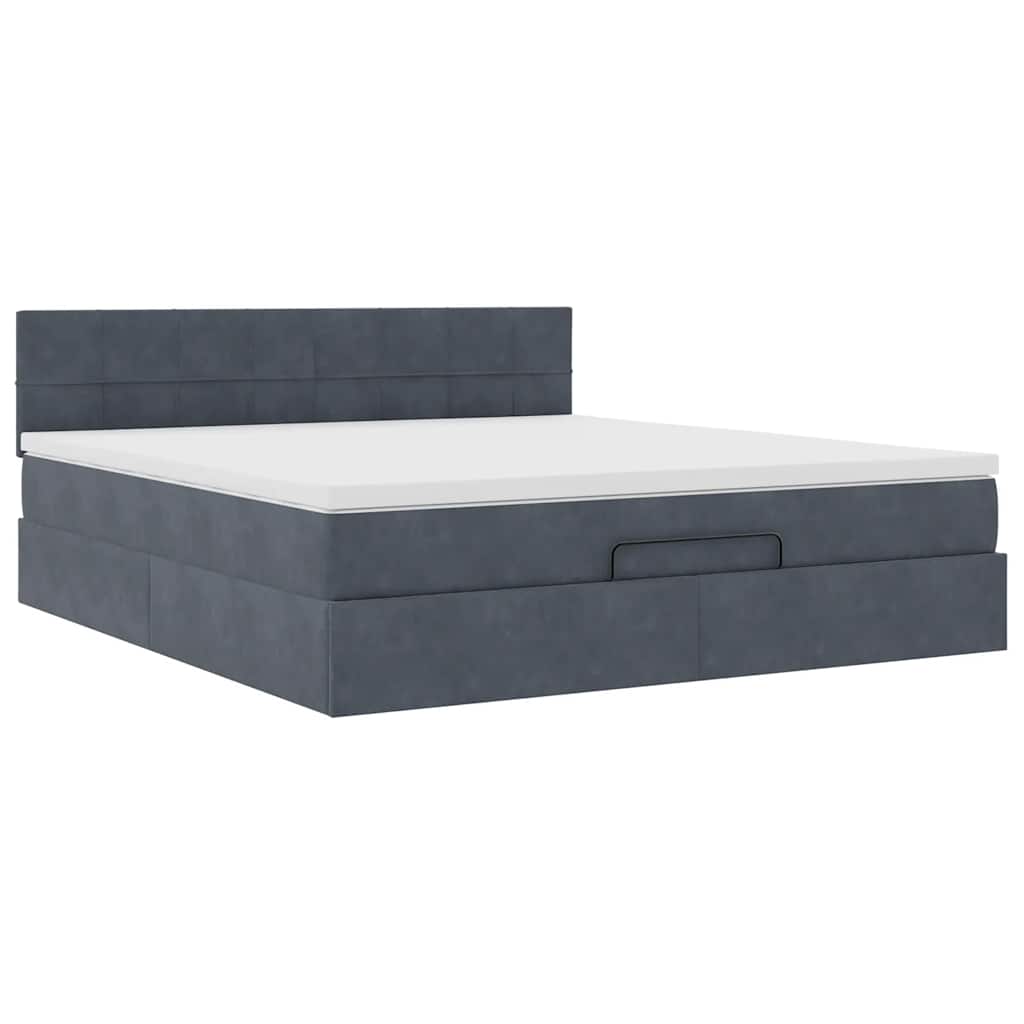 Lit ottoman avec matelas et LED gris foncé 180x200 cm velours