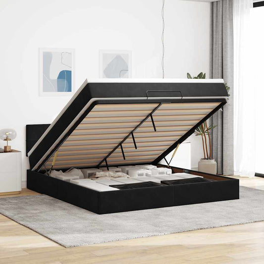 Ottoman bed with mattress &amp; LEDs Black 180x200 cm Velvet