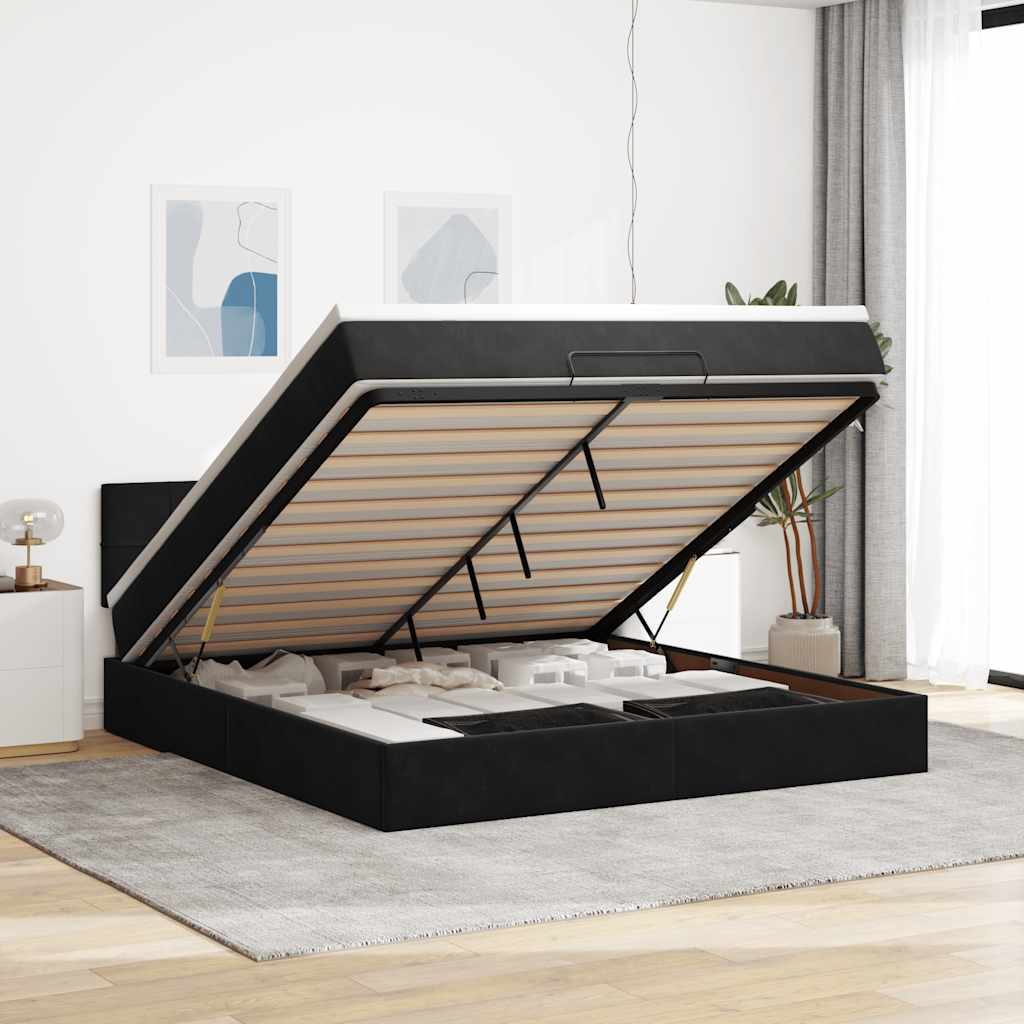 Ottoman-Bett mit Matratze & LEDs Schwarz 180x200 cm Samt