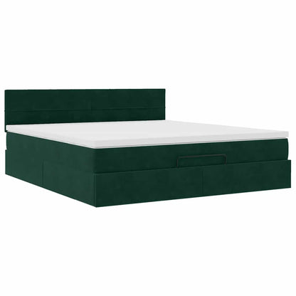 Ottoman-Bett mit Matratze & LEDs Dunkelgrün 180x200 cm Samt