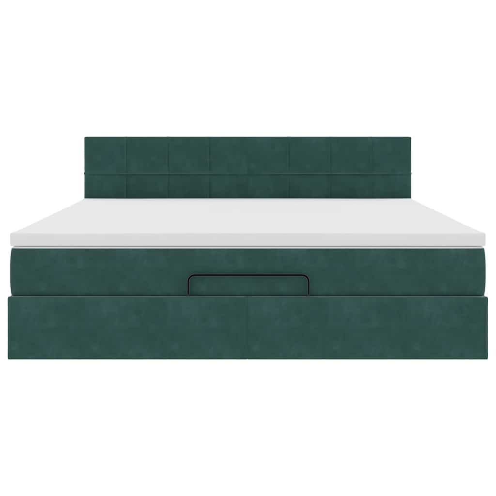 Lit ottoman avec matelas et LED vert foncé 180x200 cm velours