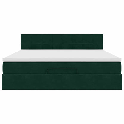 Ottoman-Bett mit Matratze & LEDs Dunkelgrün 180x200 cm Samt