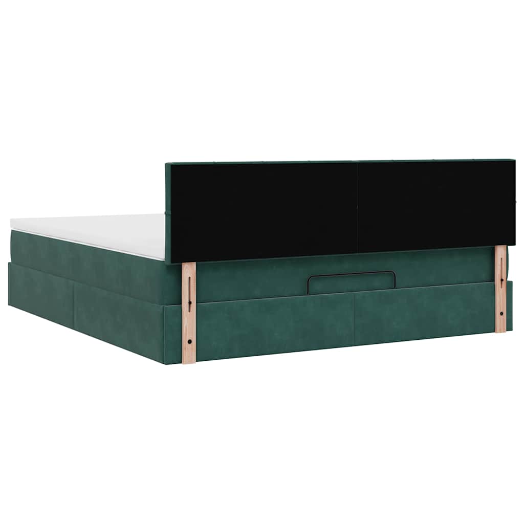 Lit ottoman avec matelas et LED vert foncé 180x200 cm velours