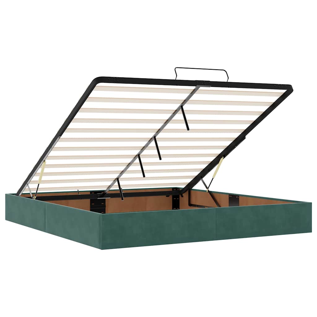 Lit ottoman avec matelas et LED vert foncé 180x200 cm velours