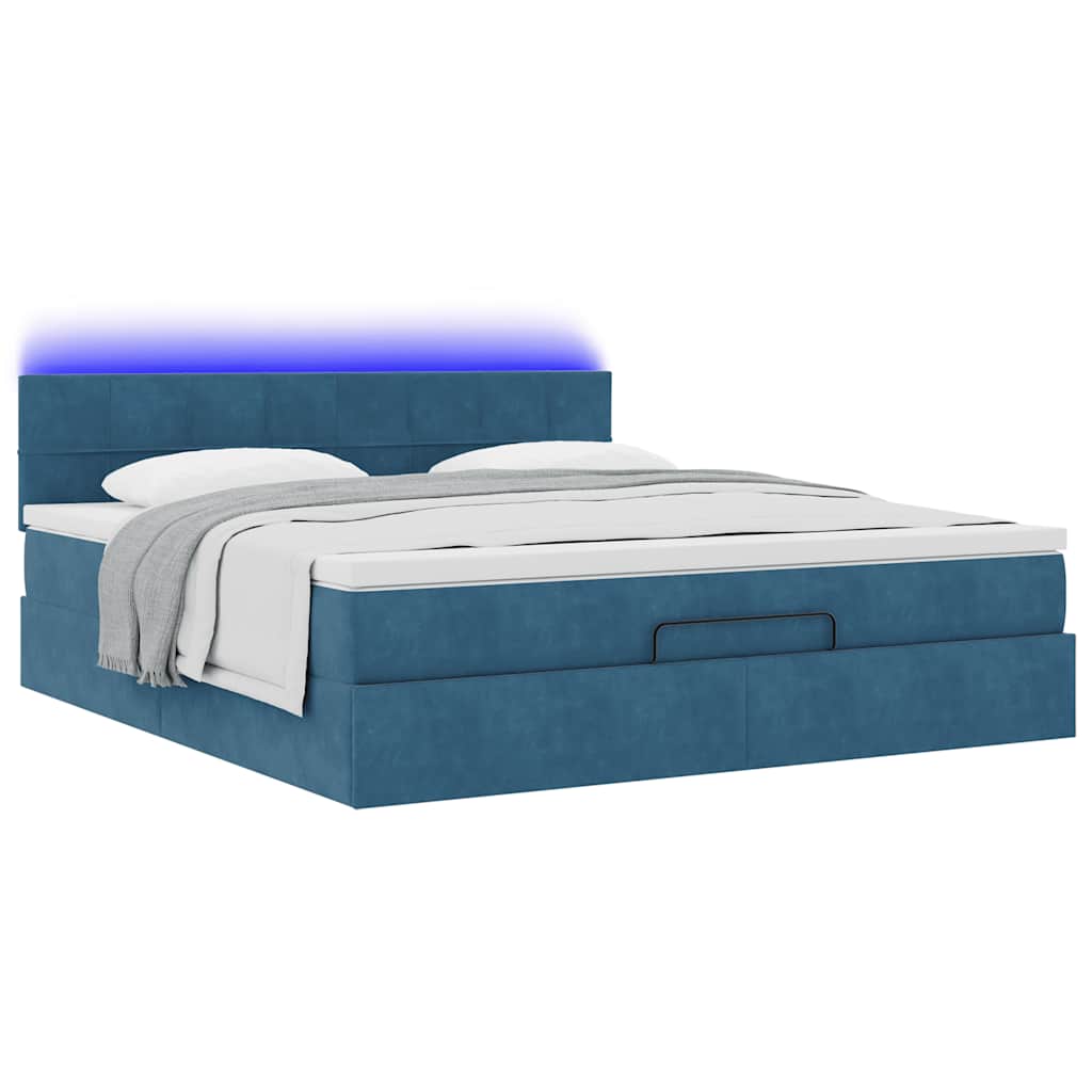 Lit ottoman avec matelas et LED bleu foncé 180x200 cm velours