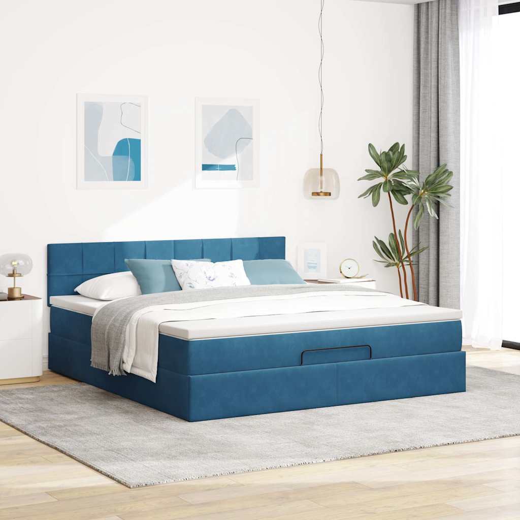 Lit ottoman avec matelas et LED bleu foncé 180x200 cm velours