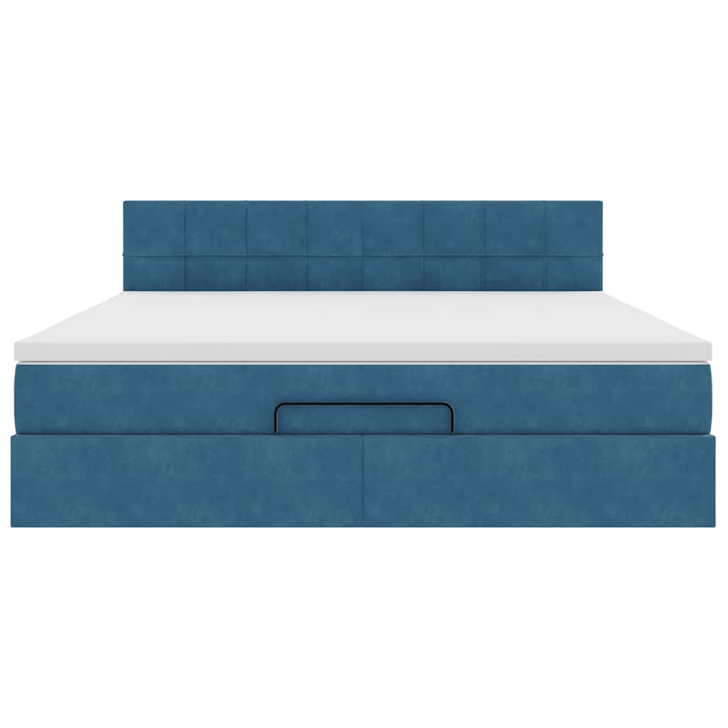 Lit ottoman avec matelas et LED bleu foncé 180x200 cm velours