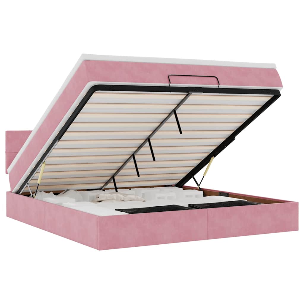 Ottomane Bett mit Matratze & LEDs Rosa 180x200 cm Samt