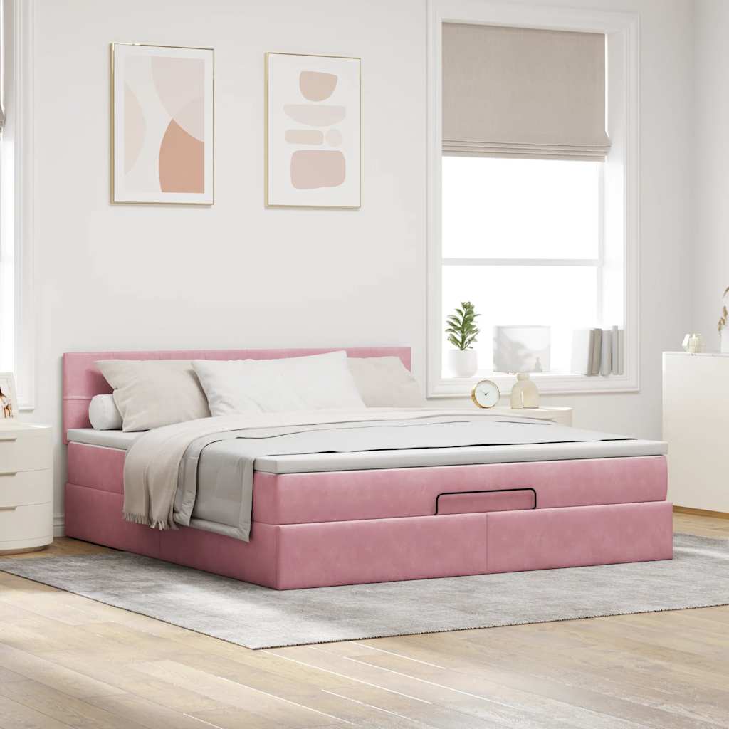 Ottomane Bett mit Matratze & LEDs Rosa 180x200 cm Samt