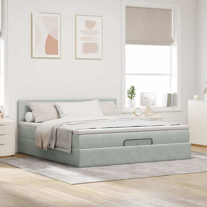 Ottoman-Bett mit Matratzen & LEDs Hellgrau 200x200 cm Samt
