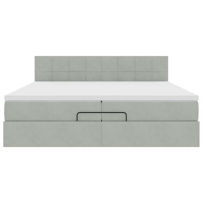 Ottoman-Bett mit Matratzen & LEDs Hellgrau 200x200 cm Samt