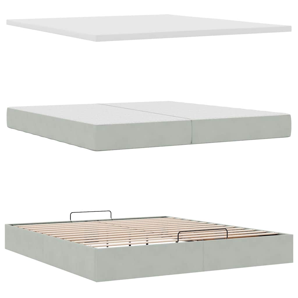 Ottoman-Bett mit Matratzen & LEDs Hellgrau 200x200 cm Samt