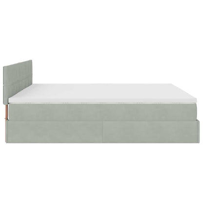 Ottoman-Bett mit Matratzen & LEDs Hellgrau 200x200 cm Samt