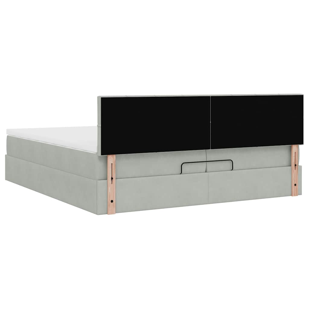 Ottoman-Bett mit Matratzen & LEDs Hellgrau 200x200 cm Samt