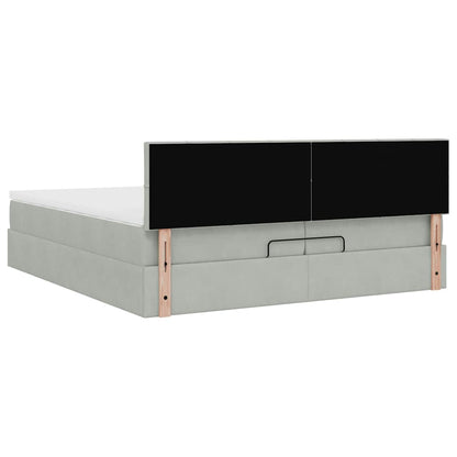 Ottoman-Bett mit Matratzen & LEDs Hellgrau 200x200 cm Samt