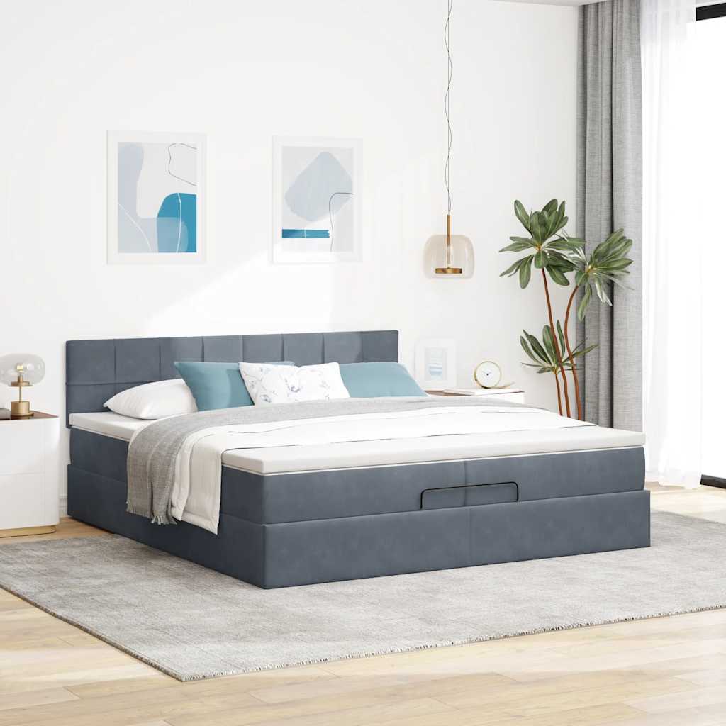 Ottoman-Bett mit Matratzen & LEDs Dunkelgrau 200x200 cm Samt
