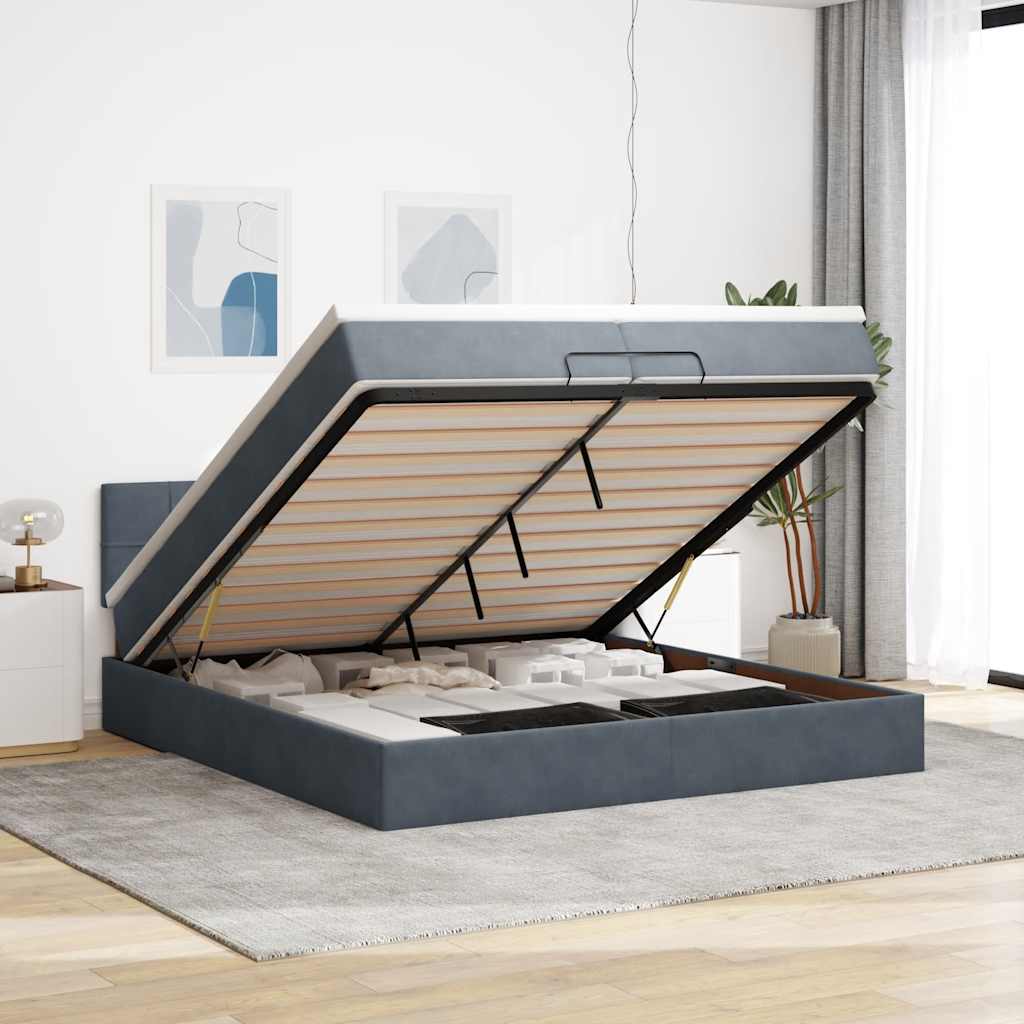 Ottoman-Bett mit Matratzen & LEDs Dunkelgrau 200x200 cm Samt
