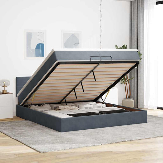Ottoman-Bett mit Matratzen & LEDs Dunkelgrau 200x200 cm Samt