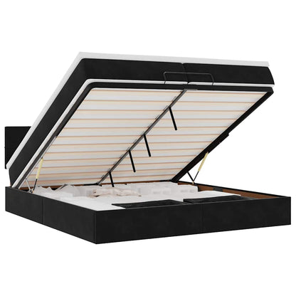 Ottoman-Bett mit Matratzen & LEDs Schwarz 200x200 cm Samt