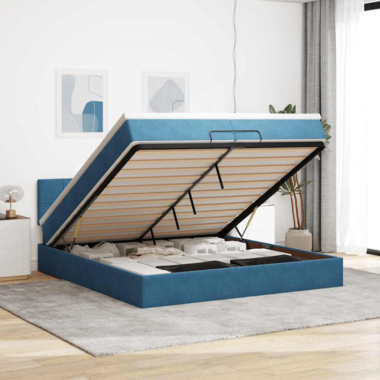 Ottoman-Bett mit Matratzen & LED Dunkelblau 200x200 cm Samt