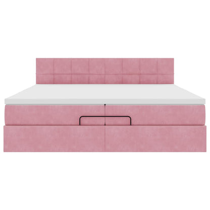 Ottoman-Bett mit Matratzen & LEDs Rosa 200x200 cm Samt