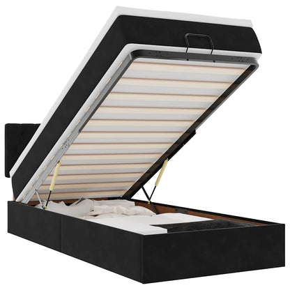 Ottomane Bett mit Matratze & LEDs Schwarz 80x200 cm Samt