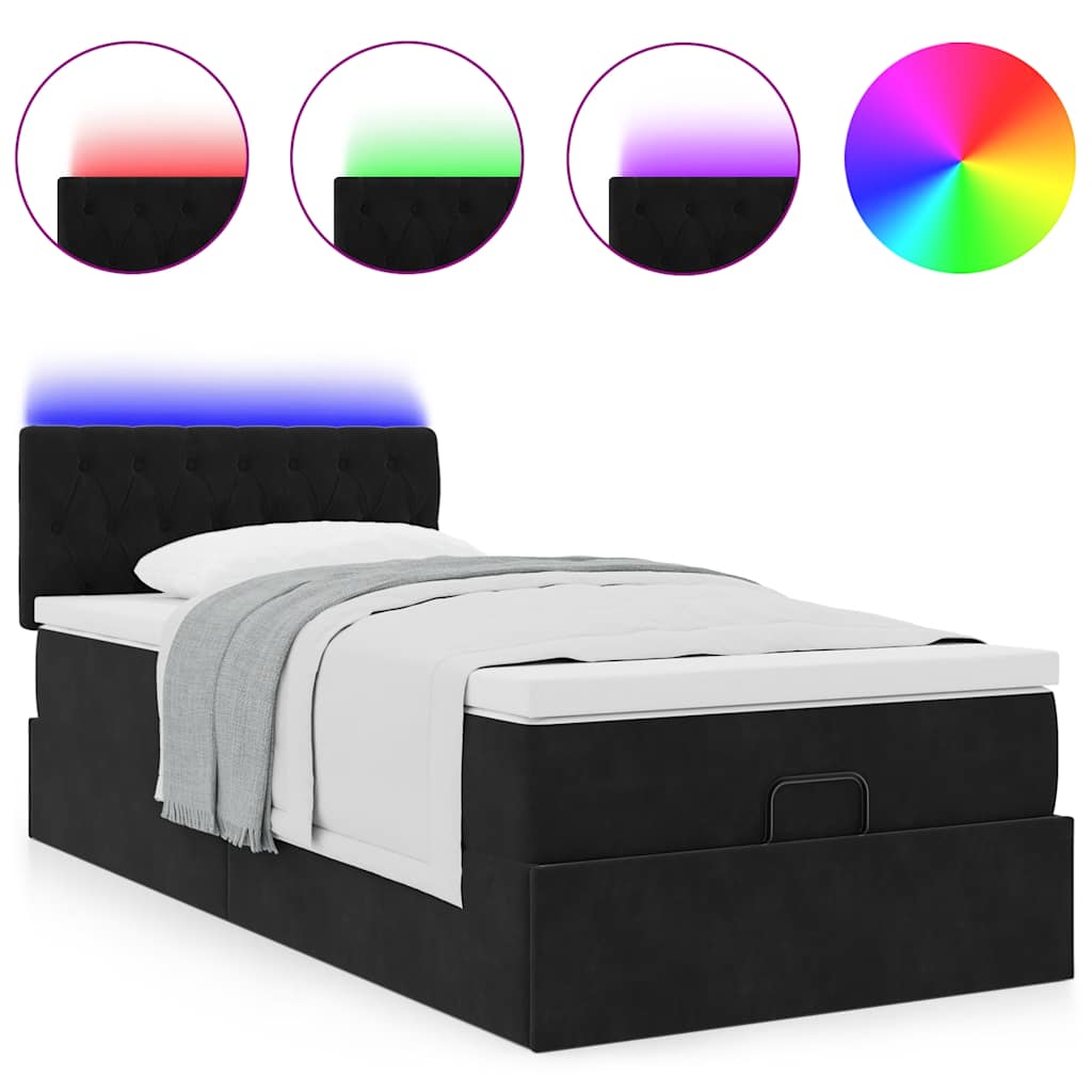 Ottomane Bett mit Matratze & LEDs Schwarz 80x200 cm Samt