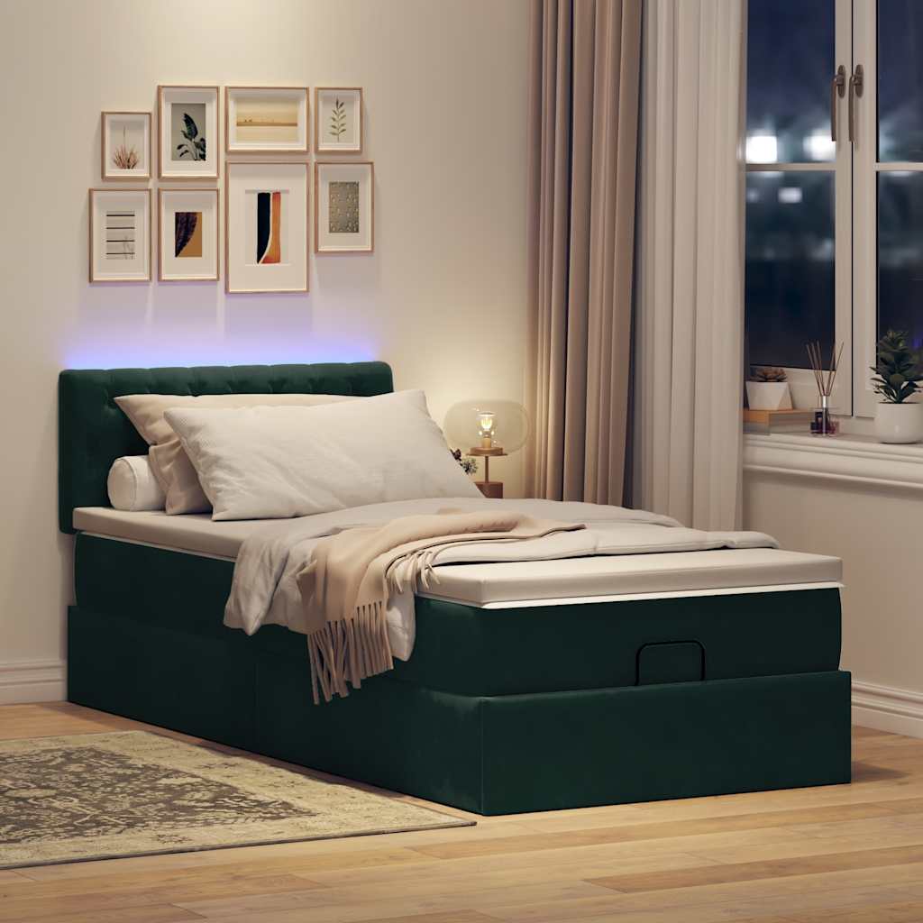 Ottomane Bett mit Matratze & LEDs Dunkelgrün 80x200 cm Samt