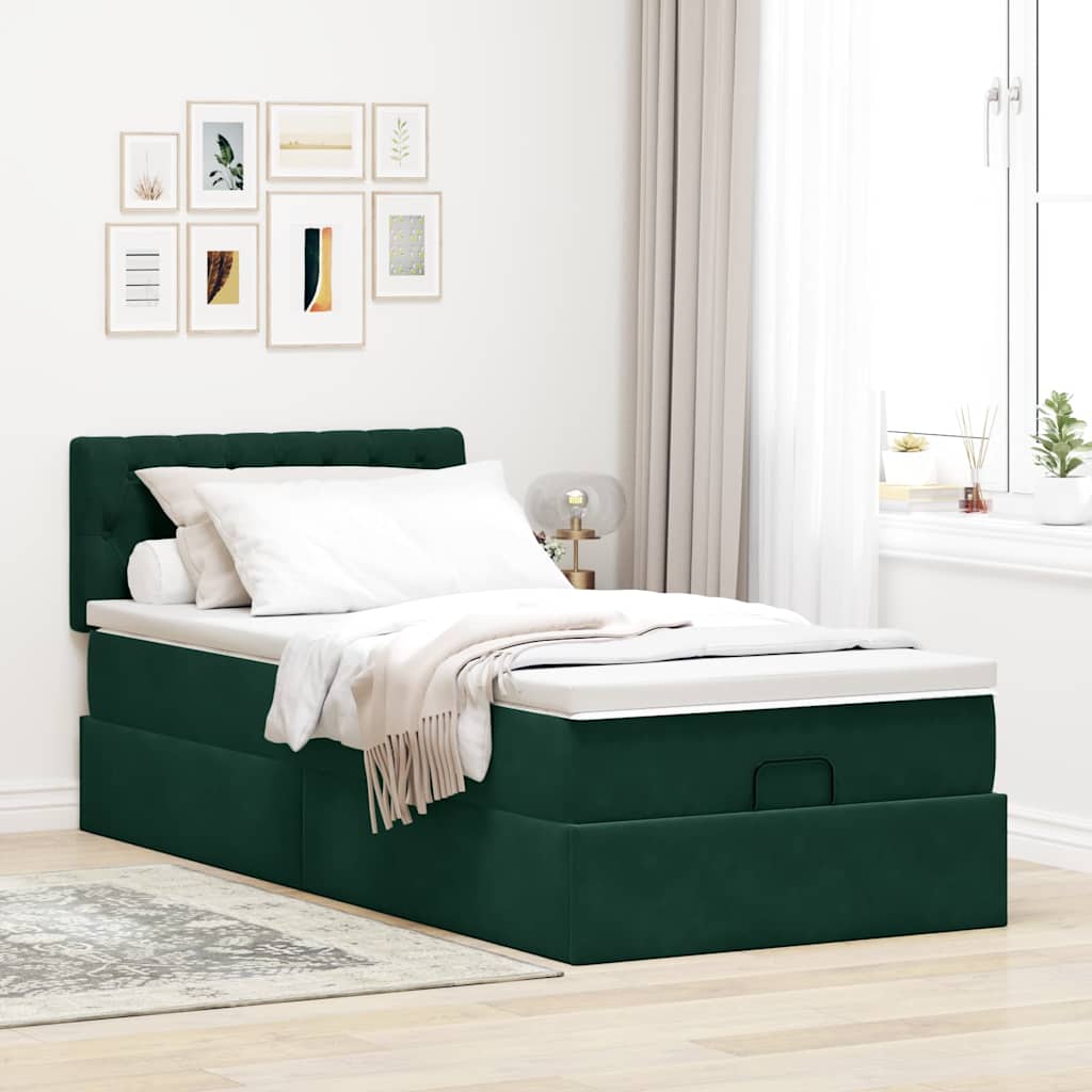 Ottomane Bett mit Matratze & LEDs Dunkelgrün 80x200 cm Samt