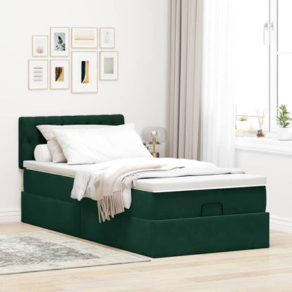 Ottomane Bett mit Matratze & LEDs Dunkelgrün 80x200 cm Samt