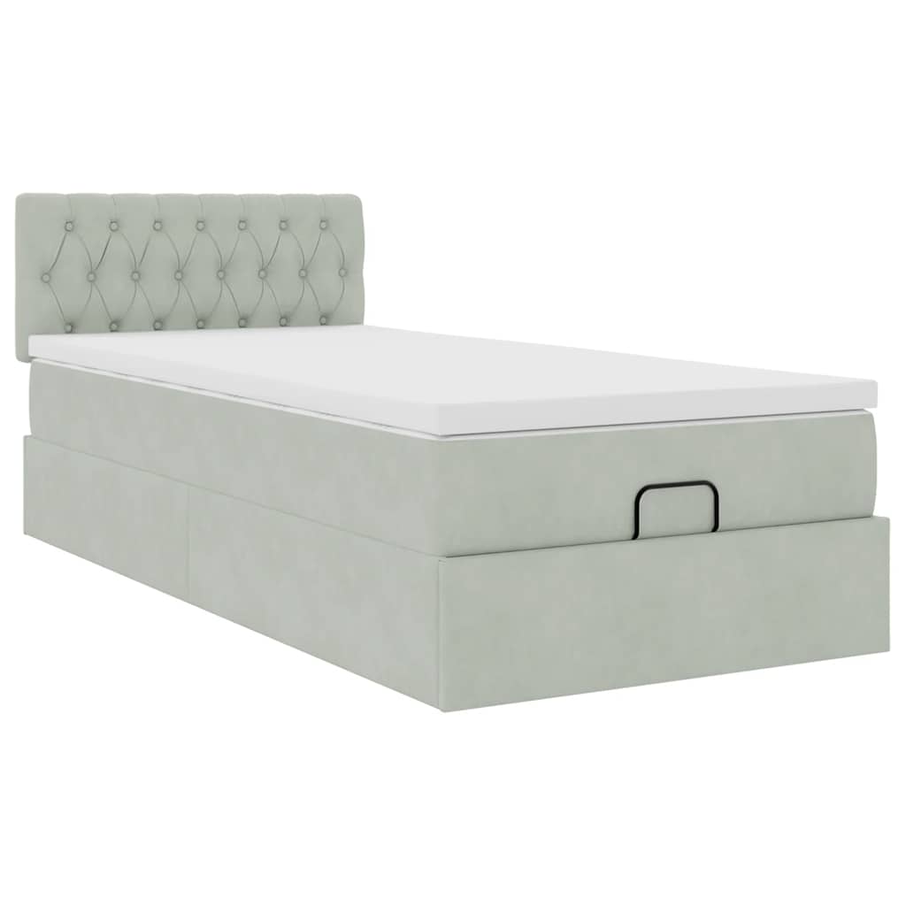 Ottoman-Bett mit Matratze & LEDs Hellgrau 90x190 cm Samt