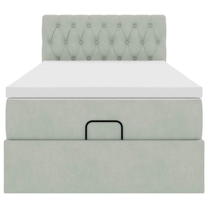 Ottoman-Bett mit Matratze & LEDs Hellgrau 90x190 cm Samt