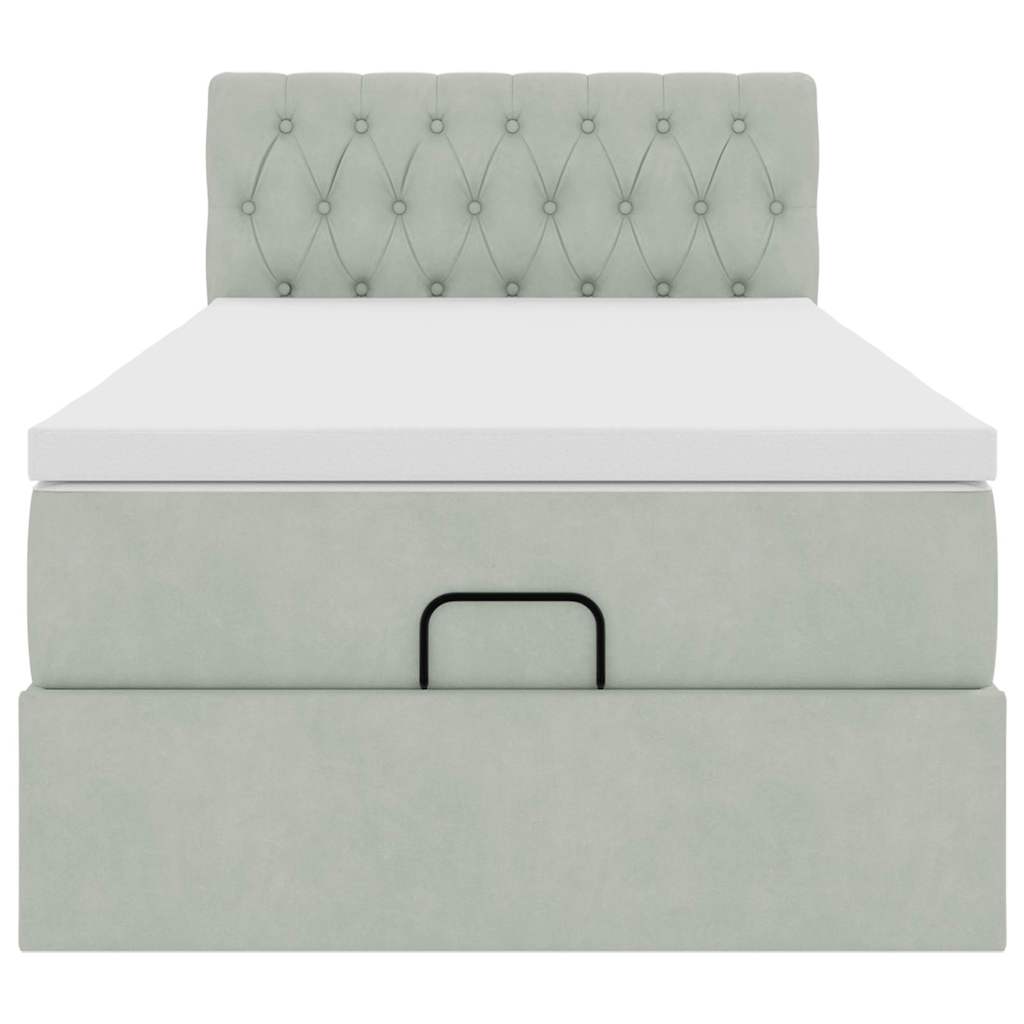 Ottoman-Bett mit Matratze & LEDs Hellgrau 90x190 cm Samt