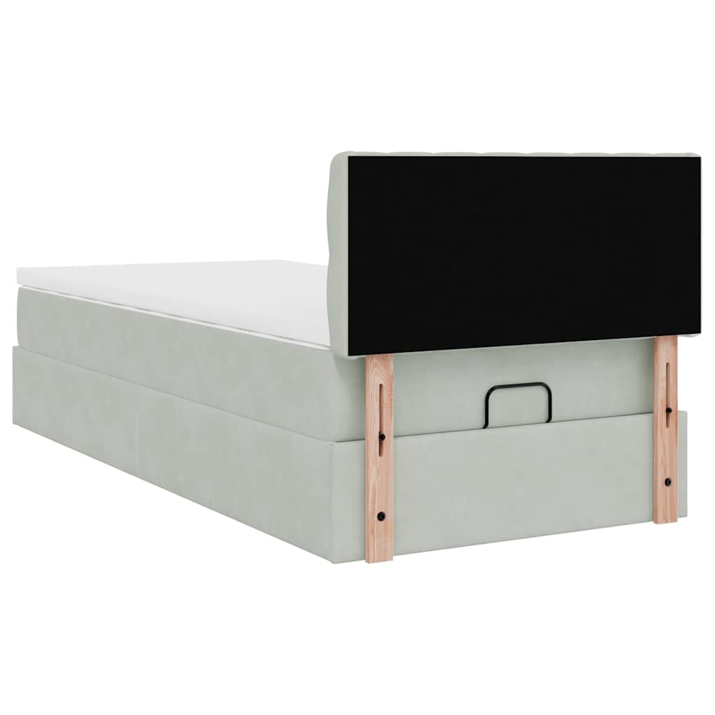 Ottoman-Bett mit Matratze & LEDs Hellgrau 90x190 cm Samt