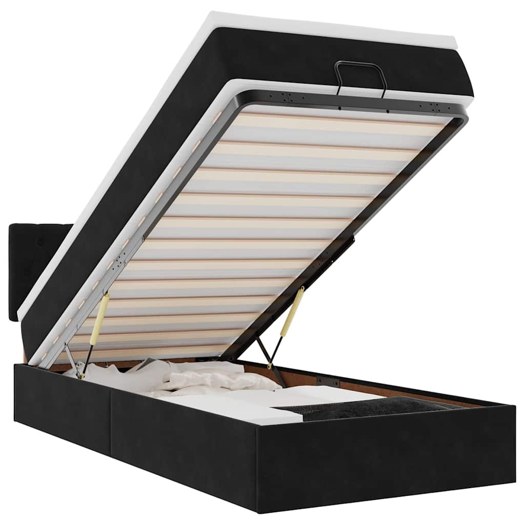 Ottoman-Bett mit Matratze & LEDs Schwarz 90x190 cm Samt