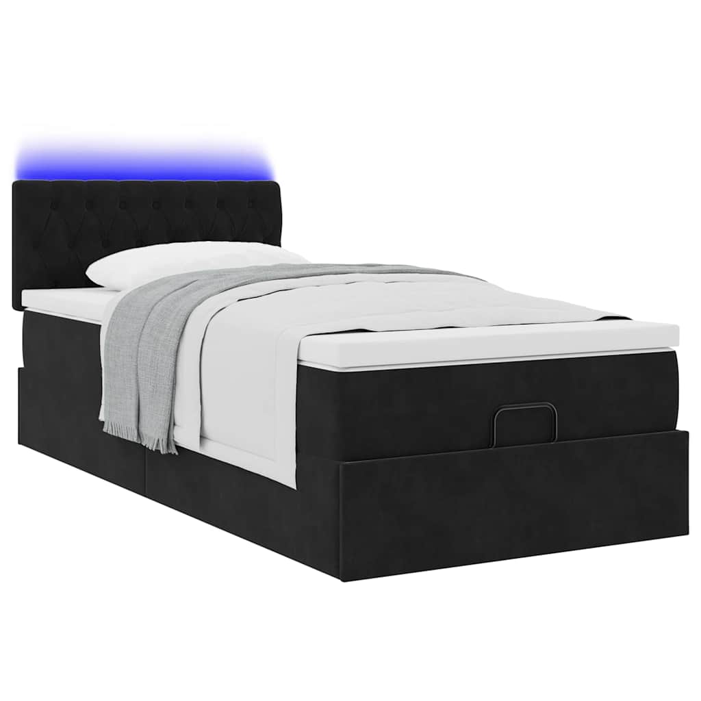 Ottoman-Bett mit Matratze & LEDs Schwarz 90x190 cm Samt