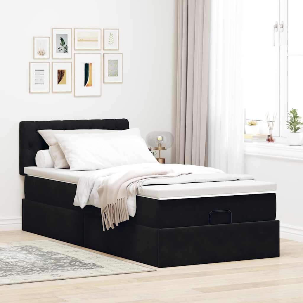 Ottoman-Bett mit Matratze & LEDs Schwarz 90x190 cm Samt