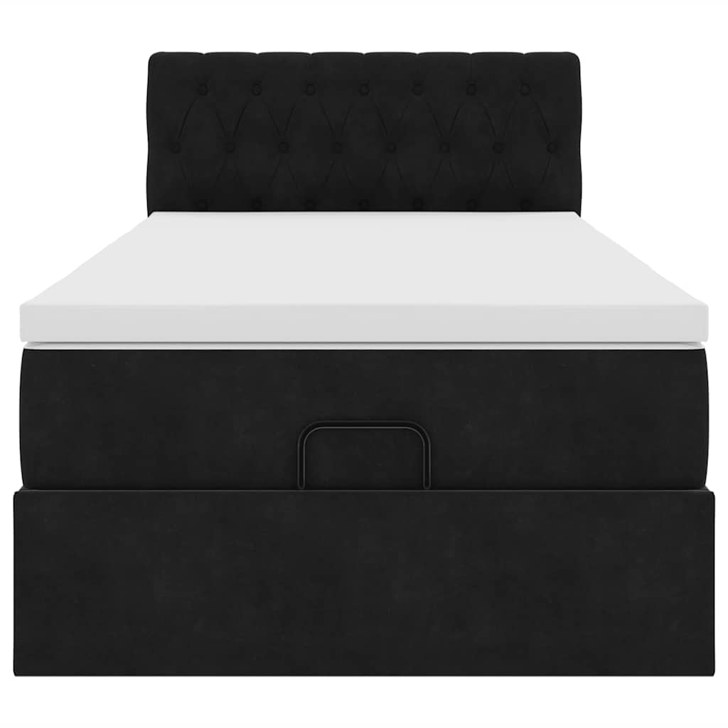 Ottoman-Bett mit Matratze & LEDs Schwarz 90x190 cm Samt