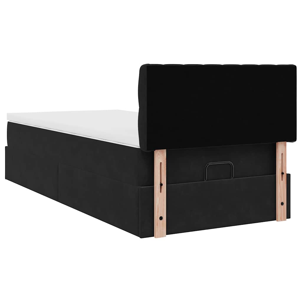 Ottoman-Bett mit Matratze & LEDs Schwarz 90x190 cm Samt