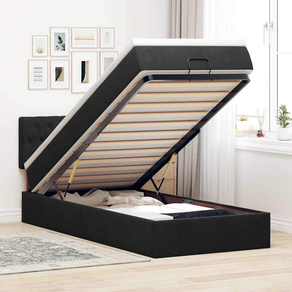 Ottoman-Bett mit Matratze & LEDs Schwarz 90x190 cm Samt