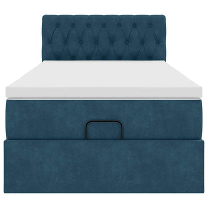 Ottoman-Bett mit Matratze & LEDs Dunkelblau 90x190 cm Samt