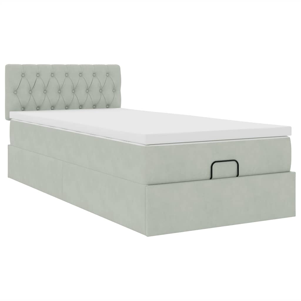 Ottoman-Bett mit Matratze & LEDs Hellgrau 90x200 cm Samt