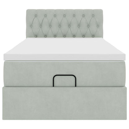 Ottoman-Bett mit Matratze & LEDs Hellgrau 90x200 cm Samt