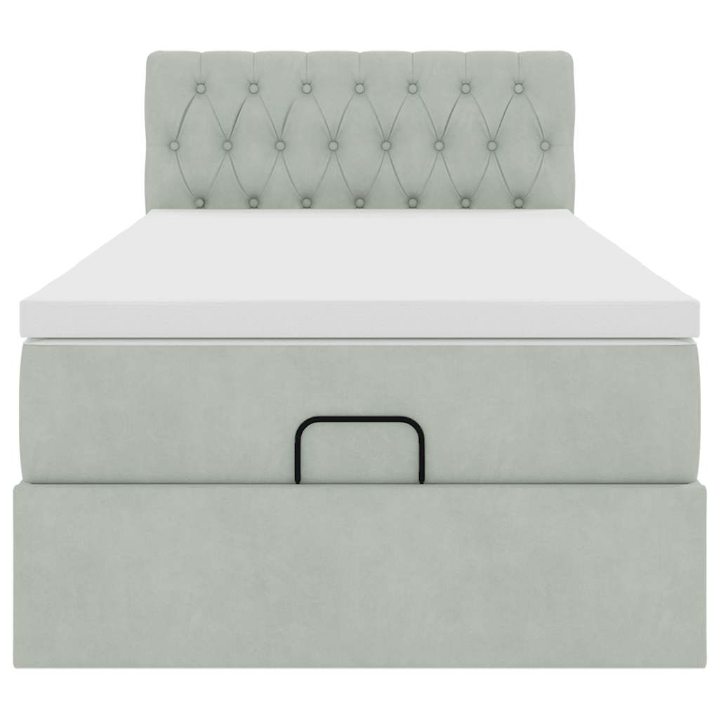 Ottoman-Bett mit Matratze & LEDs Hellgrau 90x200 cm Samt