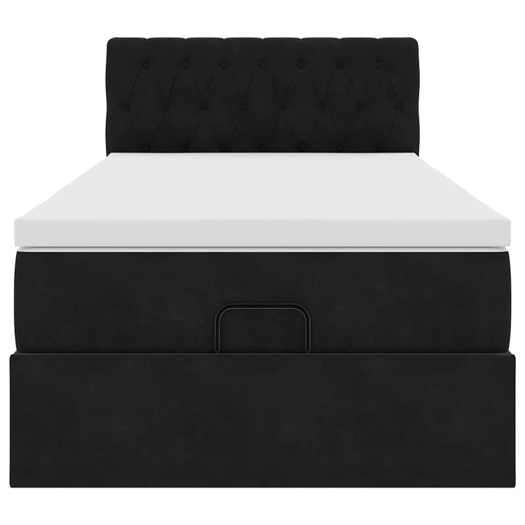 Ottoman-Bett mit Matratze & LEDs Schwarz 90x200 cm Samt