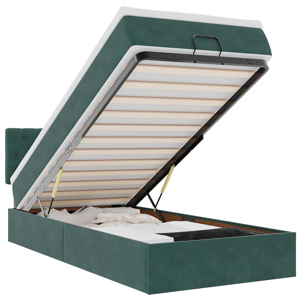 Lit ottoman avec matelas et LED vert foncé 90x200 cm velours
