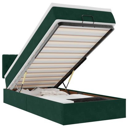 Ottomane Bett mit Matratze & LEDs Dunkelgrün 90x200 cm Samt