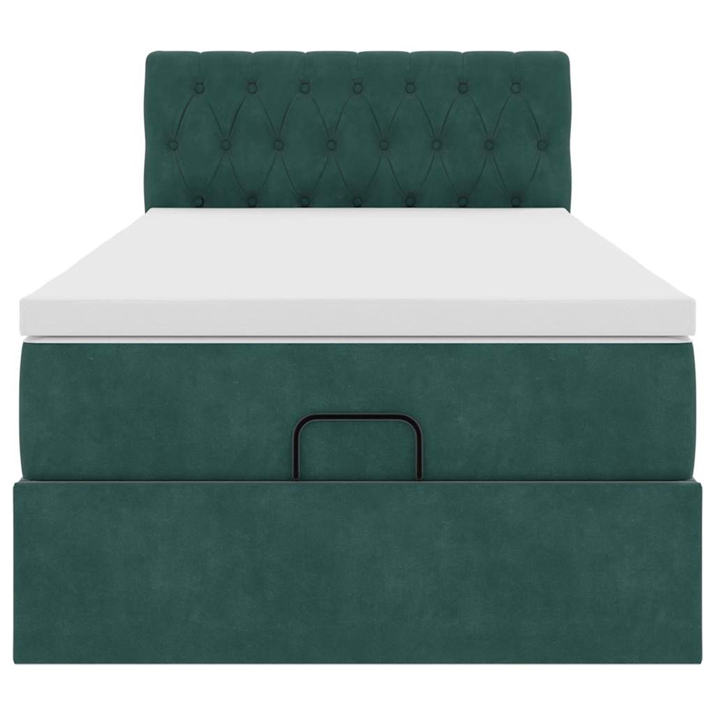 Lit ottoman avec matelas et LED vert foncé 90x200 cm velours
