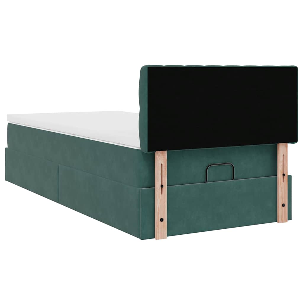 Lit ottoman avec matelas et LED vert foncé 90x200 cm velours