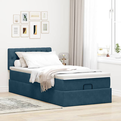 Ottoman-Bett mit Matratze & LEDs Dunkelblau 90x200 cm Samt